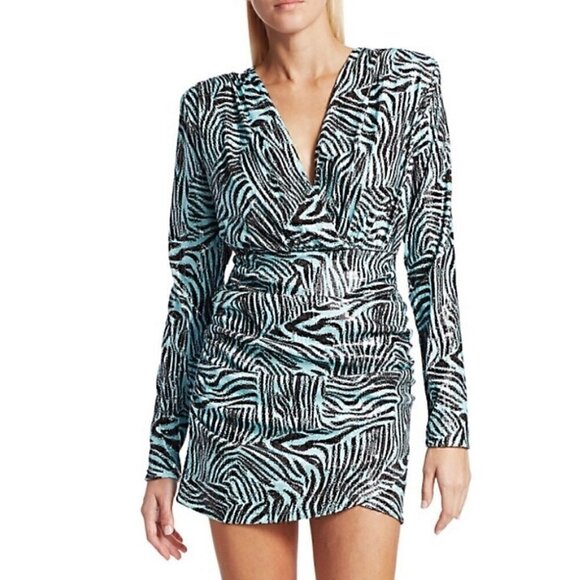 𝅺🤍 Andamane Colette Zebra Print Long Sleeve Mini Dress - XS/0 - Picture 1 of 6